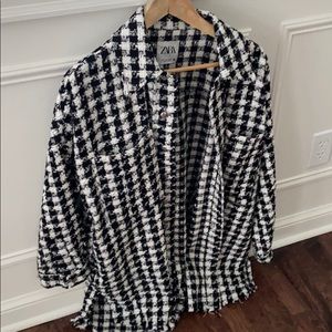 Oversized Zara plaid tweed jacket